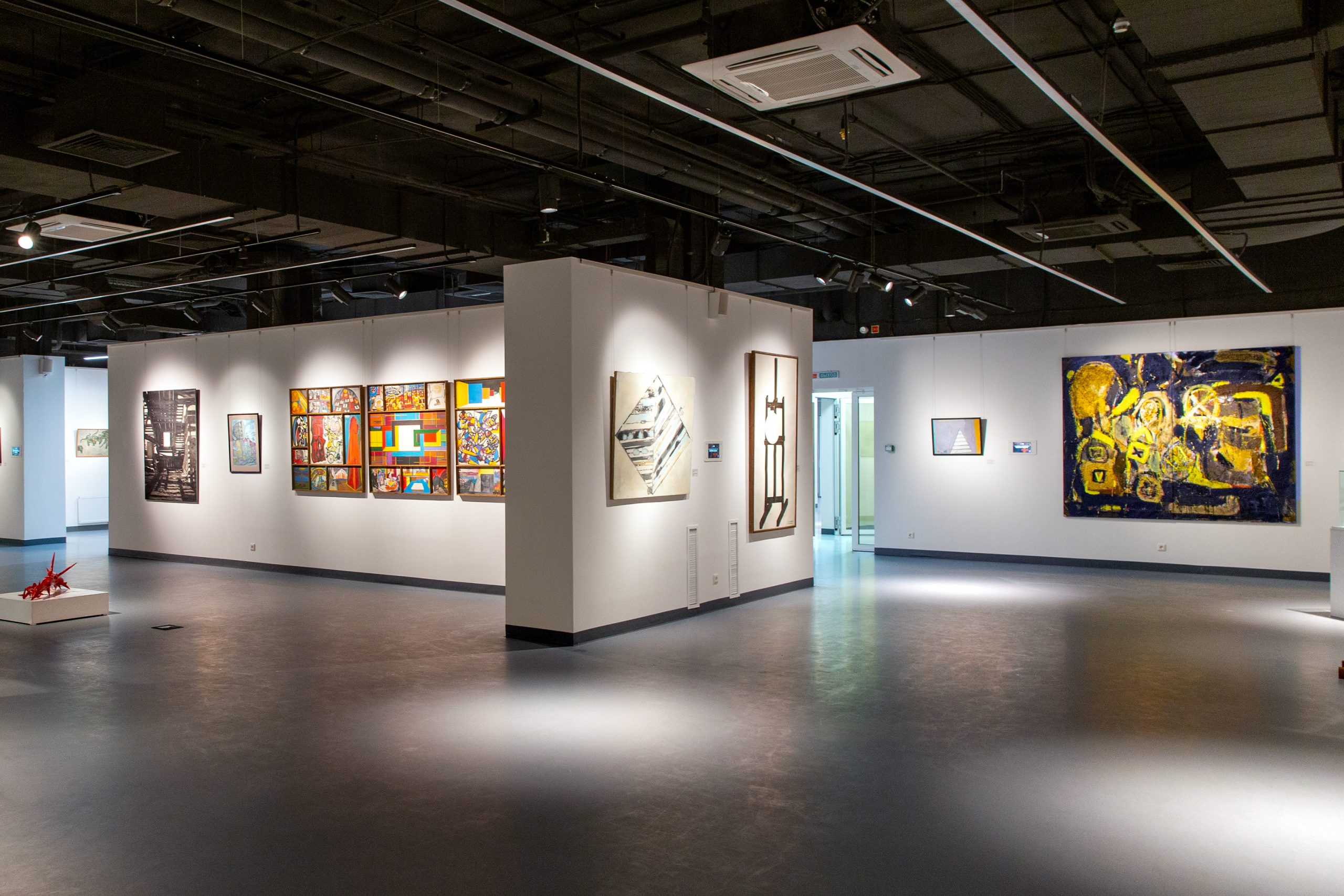 Yekaterinburg, Russia - January 13, 2020: Picture gallery of modern art in Sinara Art Gallery. Interior of the most famous cultural center in the city of Yekaterinburg